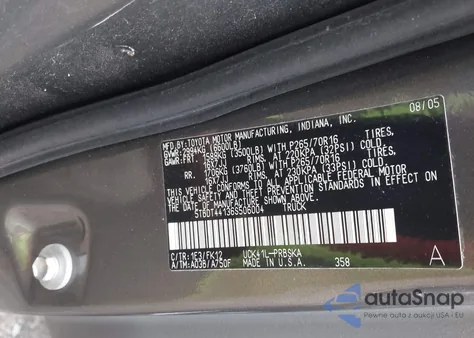 2006 Toyota Tundra Sr5 V8 из США, поврежденный, VIN 5TBDT44136S506004